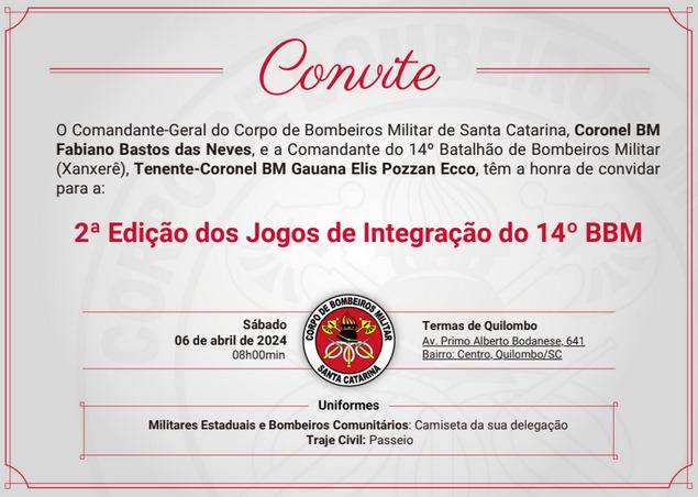 2ª EDIÇÃO DOS JOGOS DE INTEGRAÇÃO DO 14º BBM SERÁ EM QUILOMBO NA PRAÇA MUNICIPAL
