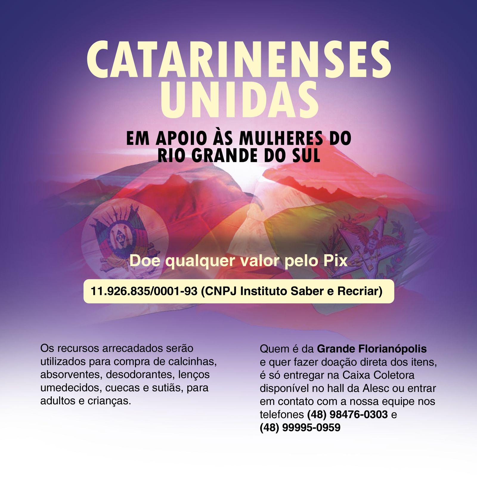 Campanha Catarinenses Unidas arrecada donativos para mulheres e crianças no RS