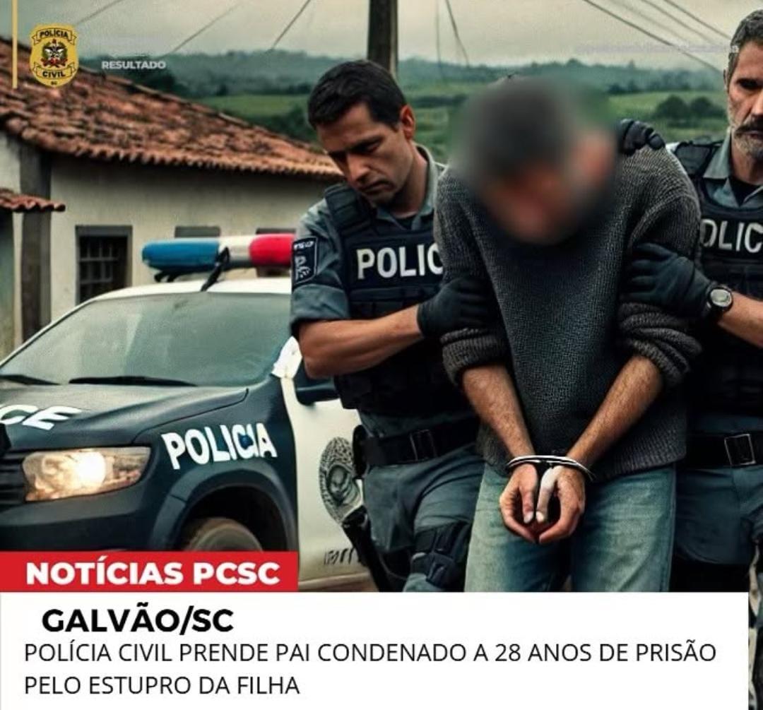 GALVÃO/SC - POLÍCIA CIVIL PRENDE PAI CONDENADO A 28 ANOS DE PRISÃO PELO ESTUPRO DA FILHA
