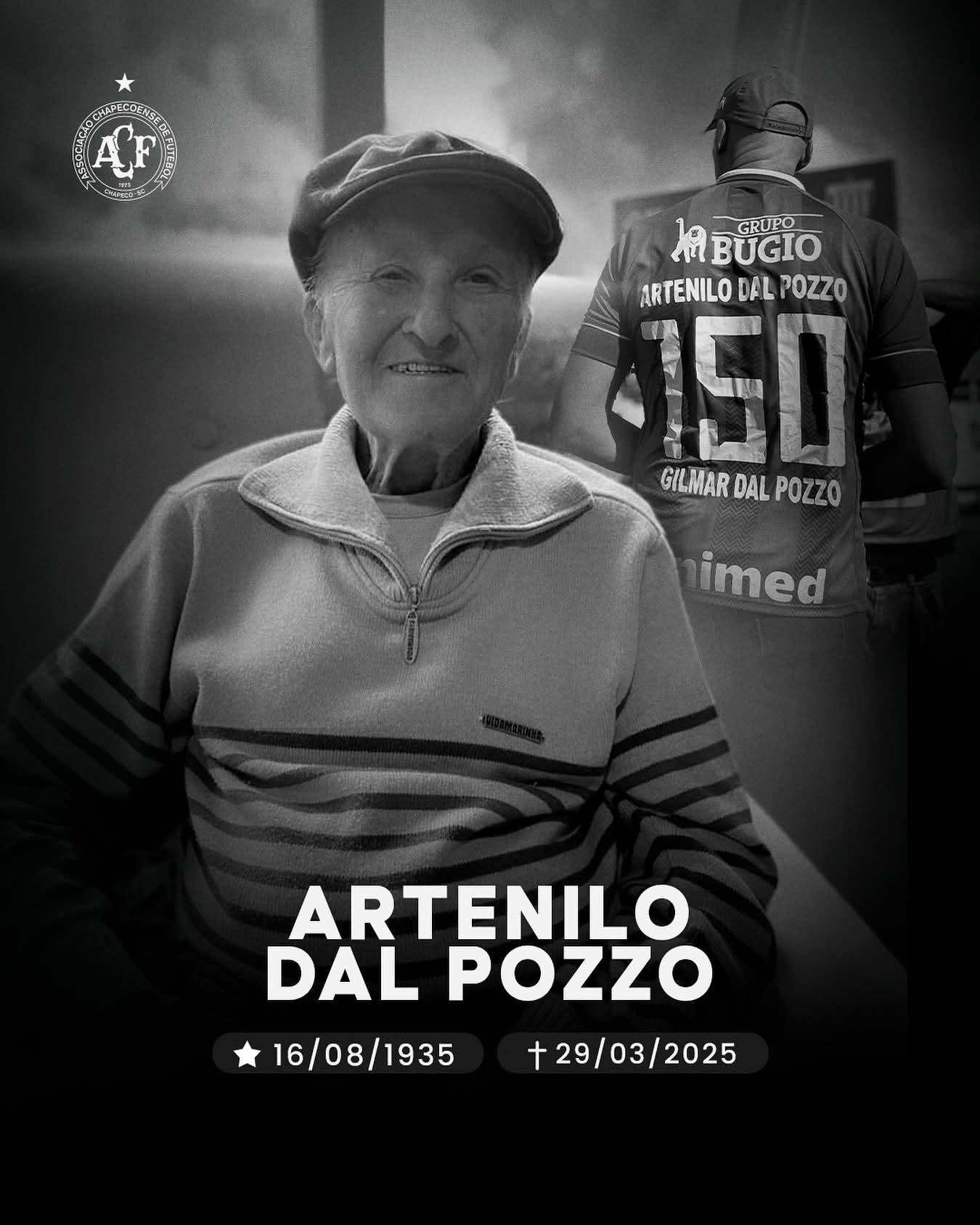 Com pesar comunicamos o falecimento do Sr. Artenilo Dal Pozzo pai do técnico da Chapecoense Sr. Gilmar Dal Pozzo