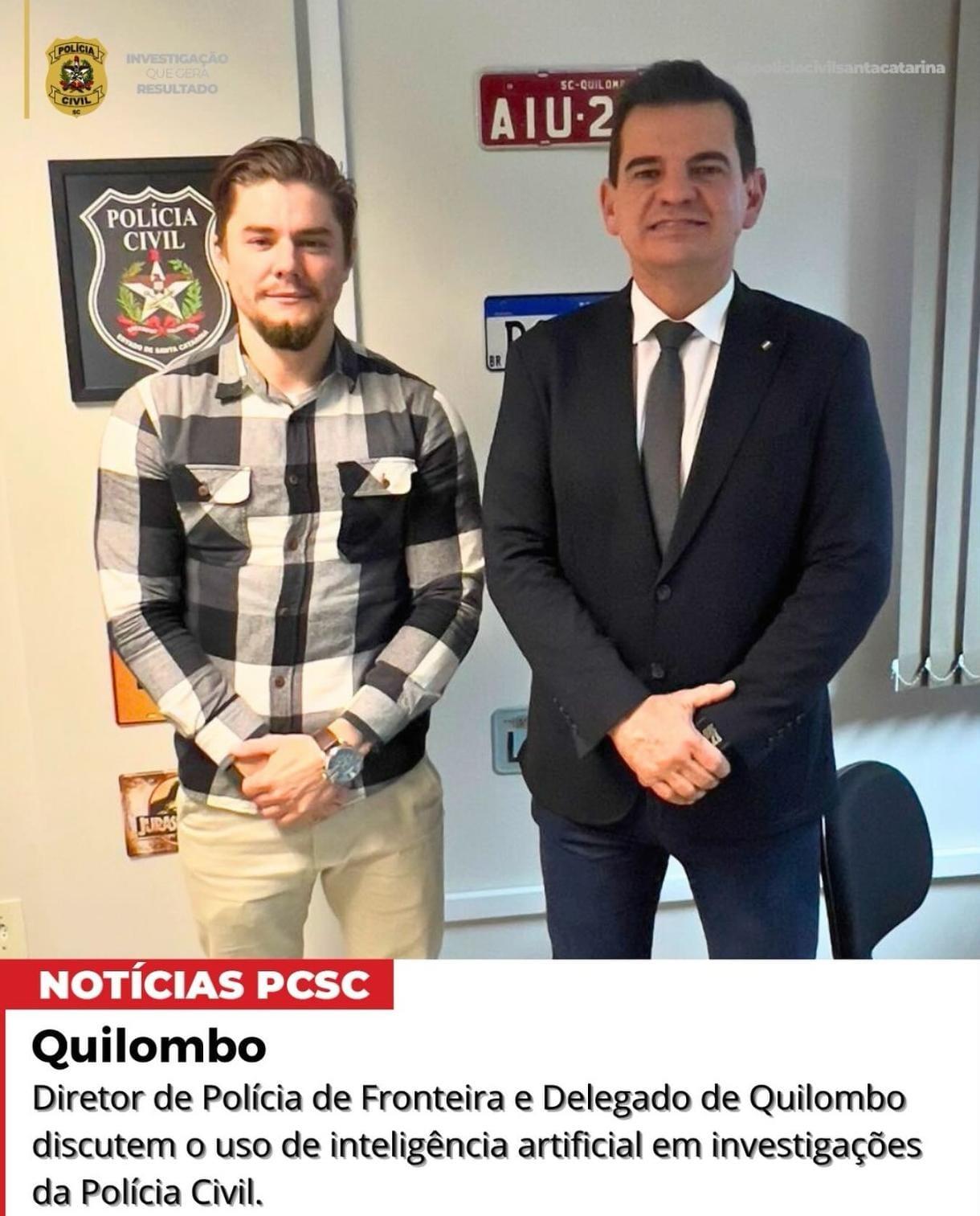 Diretor de Polícia de Fronteira e Delegado de Quilombo reúnem-se para tratar do uso de inteligência artificial em investigações.