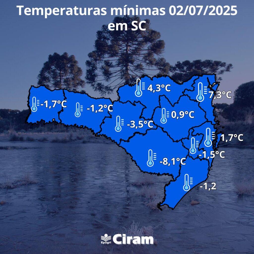 Quarta-feira com temperatura abaixo de zero