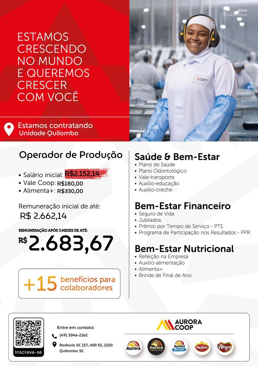 AURORA COOP QUILOMBO - VAGAS DE EMPREGO
