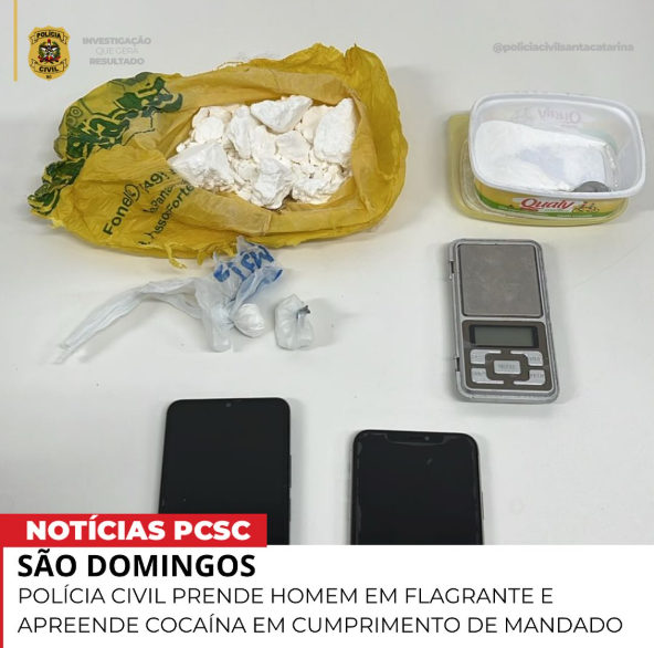 Polícia Civil prende homem em flagrante e apreende cocaína em cumprimento de mandato em São Domingos/SC
