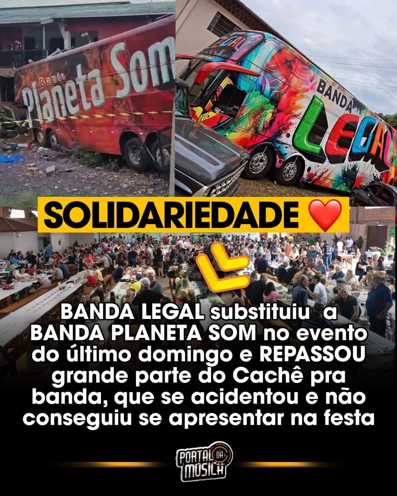 Banda Legal doa parte do cachê de evento em Quilombo a Banda Planeta Som após acidente no PR
