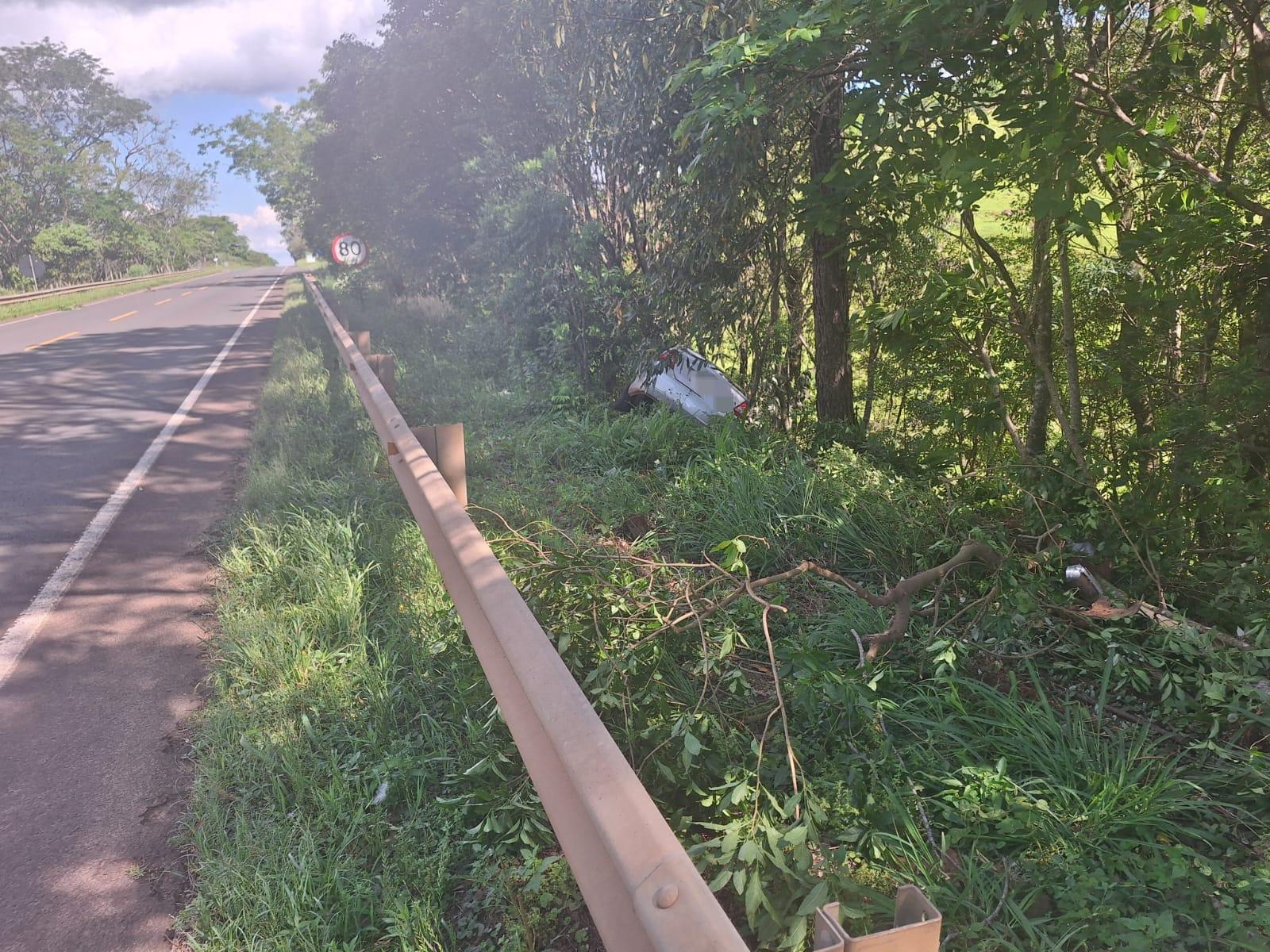 Saída de pista e choque em placa e árvores na SC-157