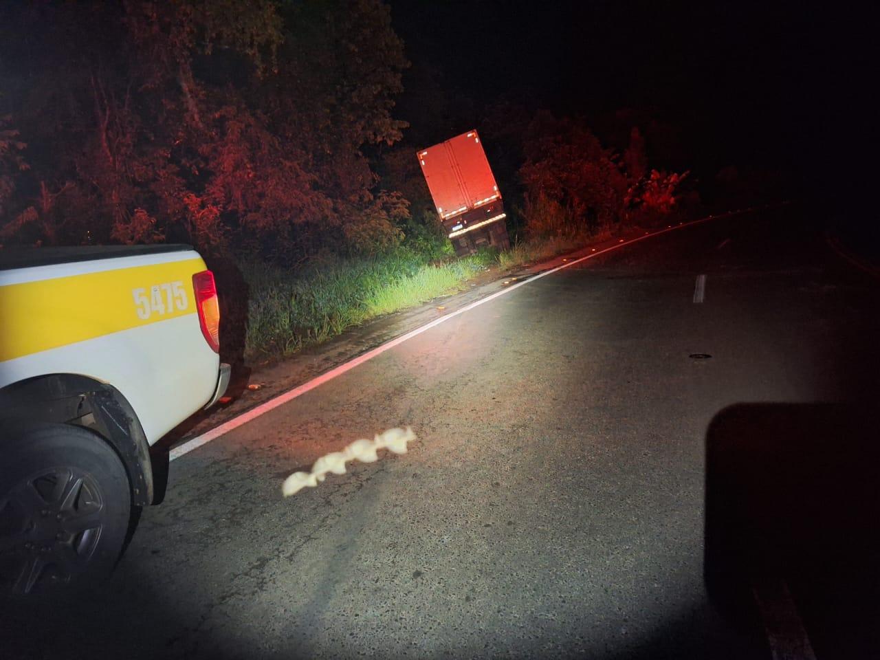 Motorista abandona caminhão após acidente na SC-157 em Coronel Freitas