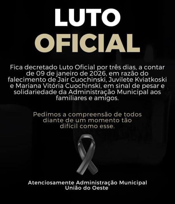 Município de União do Oeste decreta luto pela tragédia no município nesta sexta-feira (09)