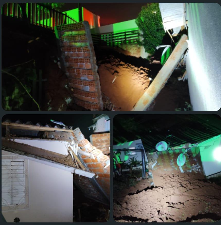 Chuva forte causa desmoronamento de muro e danos estruturais em residência de Chapecó