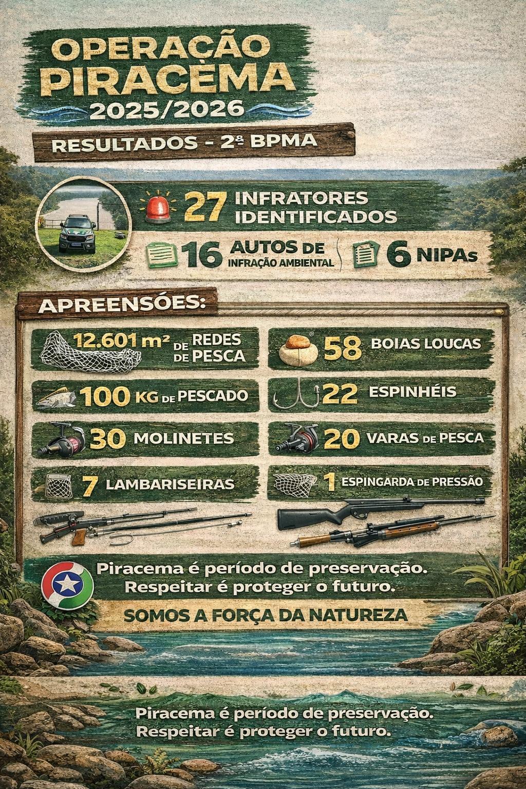 Policia Ambiental conclui mais uma Operação Piracema no Oeste de Santa Catarina