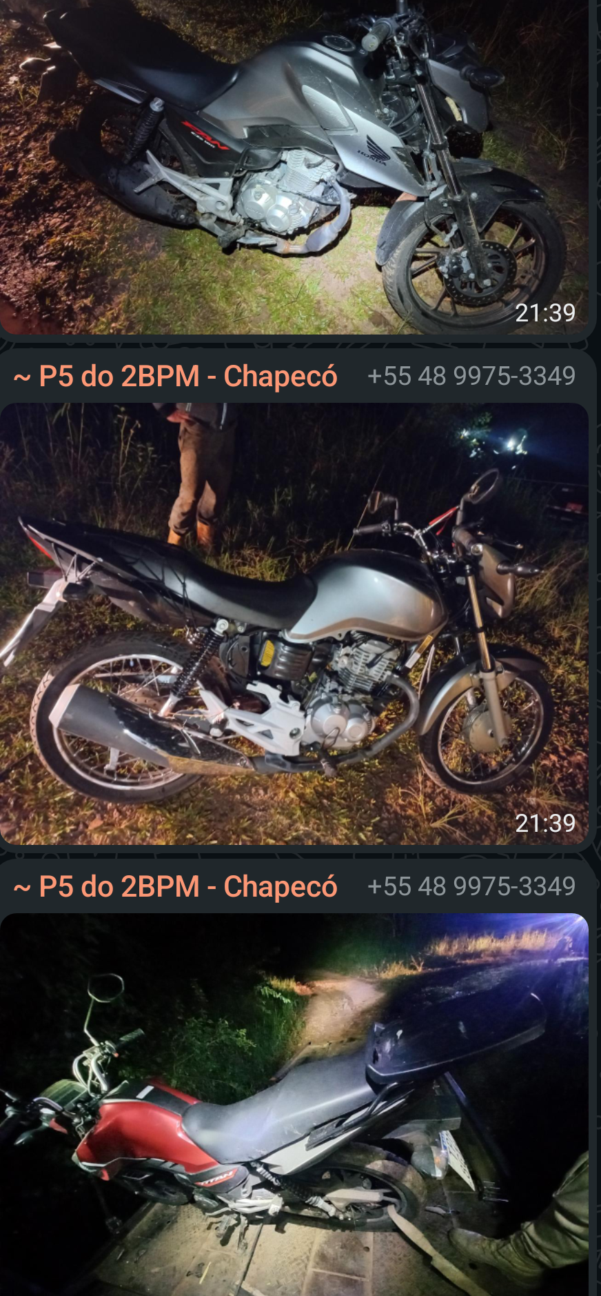 PMSC recupera em 03 motocicletas com registro de furto/ roubo em Chapecó