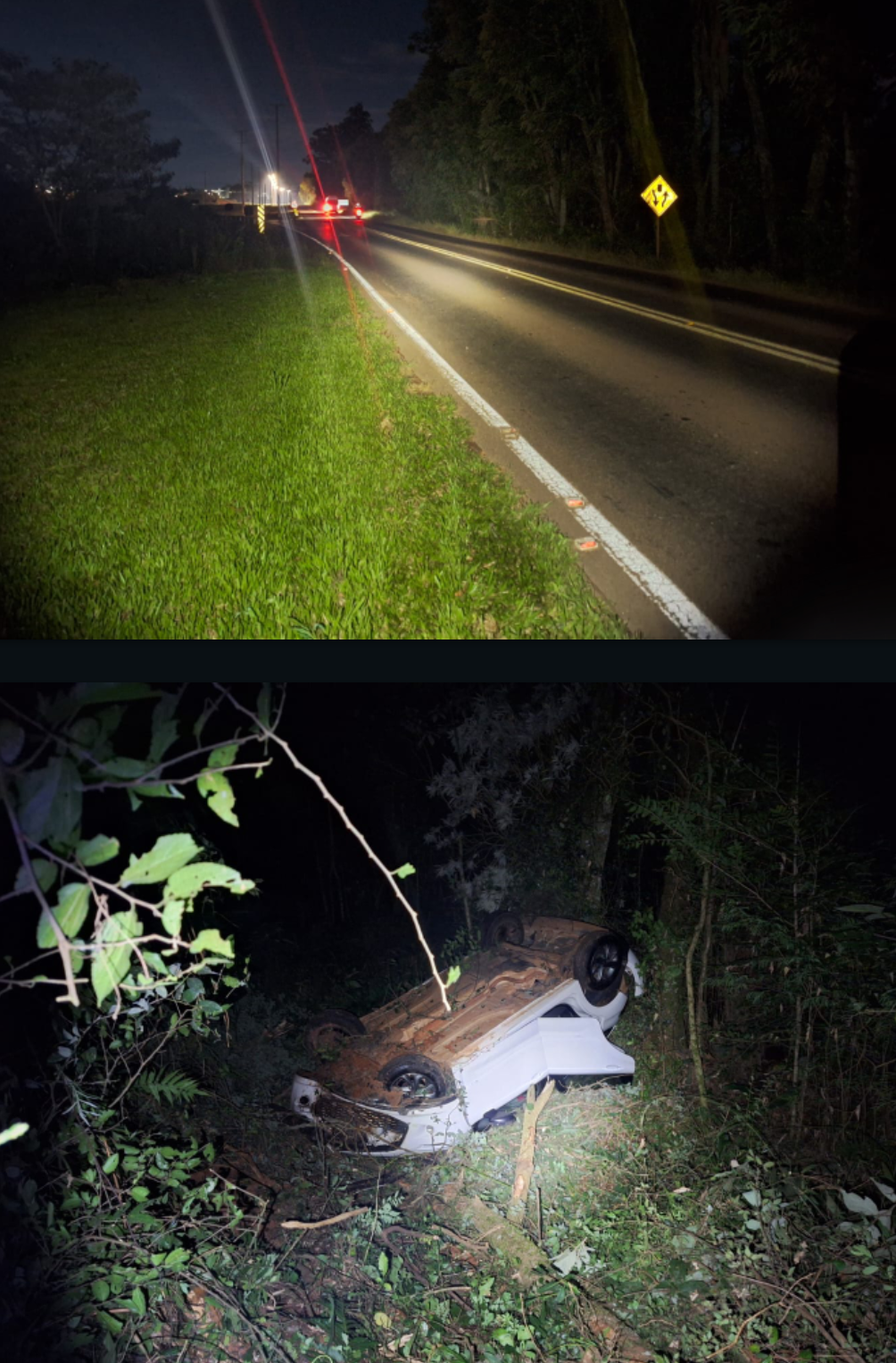 Saída de pista seguida de capotamento na SC-283 em Chapecó