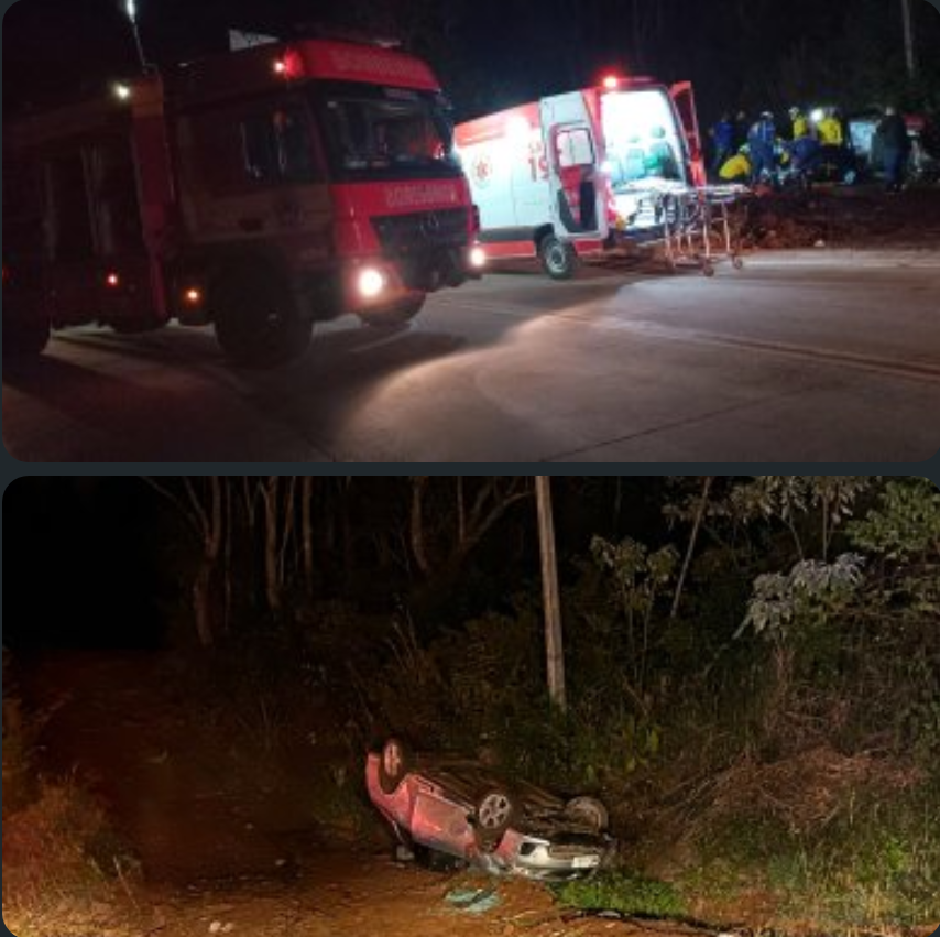 Capotamento de veículo com duas vítimas na SC-305 em São Lourenço do Oeste