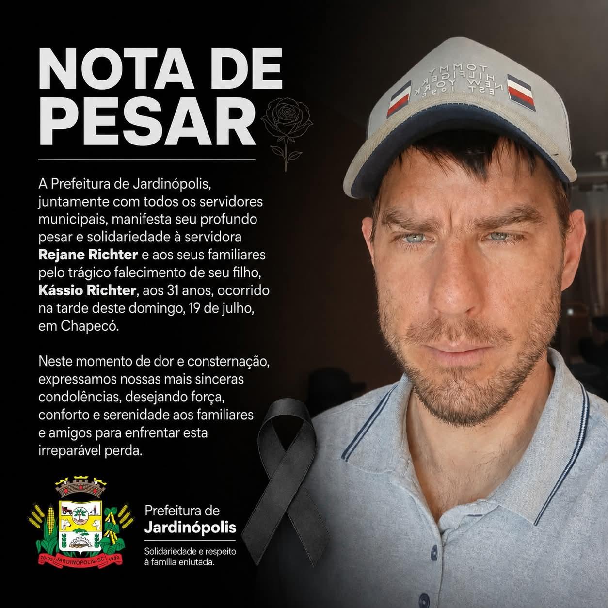 Motociclista Kássio Richter 31 anos vem a óbito na tarde deste domingo (19) no bairro Cristo Rei em Chapecó em grave acidente entre carro e moto