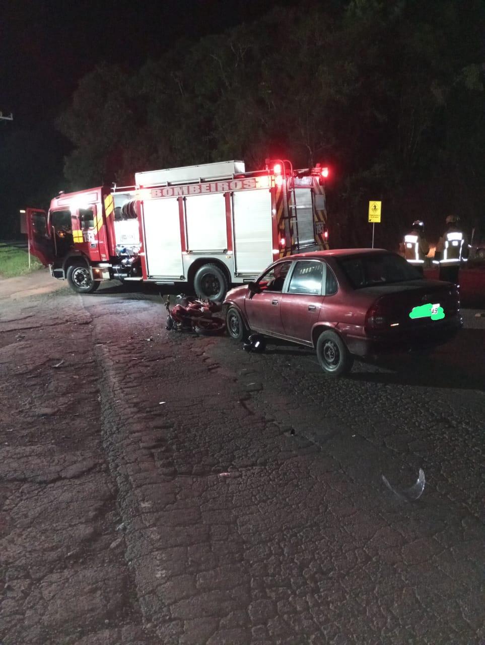 Motociclista é encaminhado ao hospital após colisão carro e moto na SC-283 em Seara